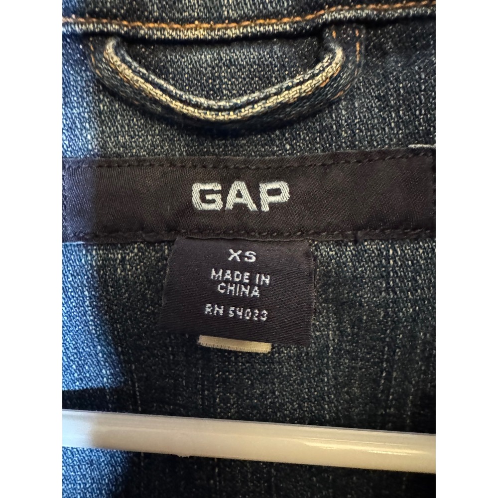 Vintage GAP Denim Trench Coat Womens XS Long Button Up Jean Fall Jacket 2002 Y2K - Picture 7 of 8